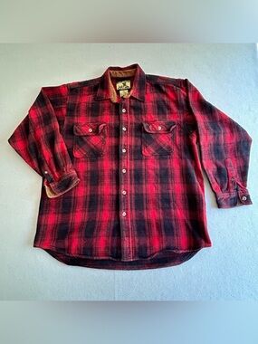 Field & Stream Shirt Red Plaid Flannel Heavy Cotton Long Sleeve Button Size L